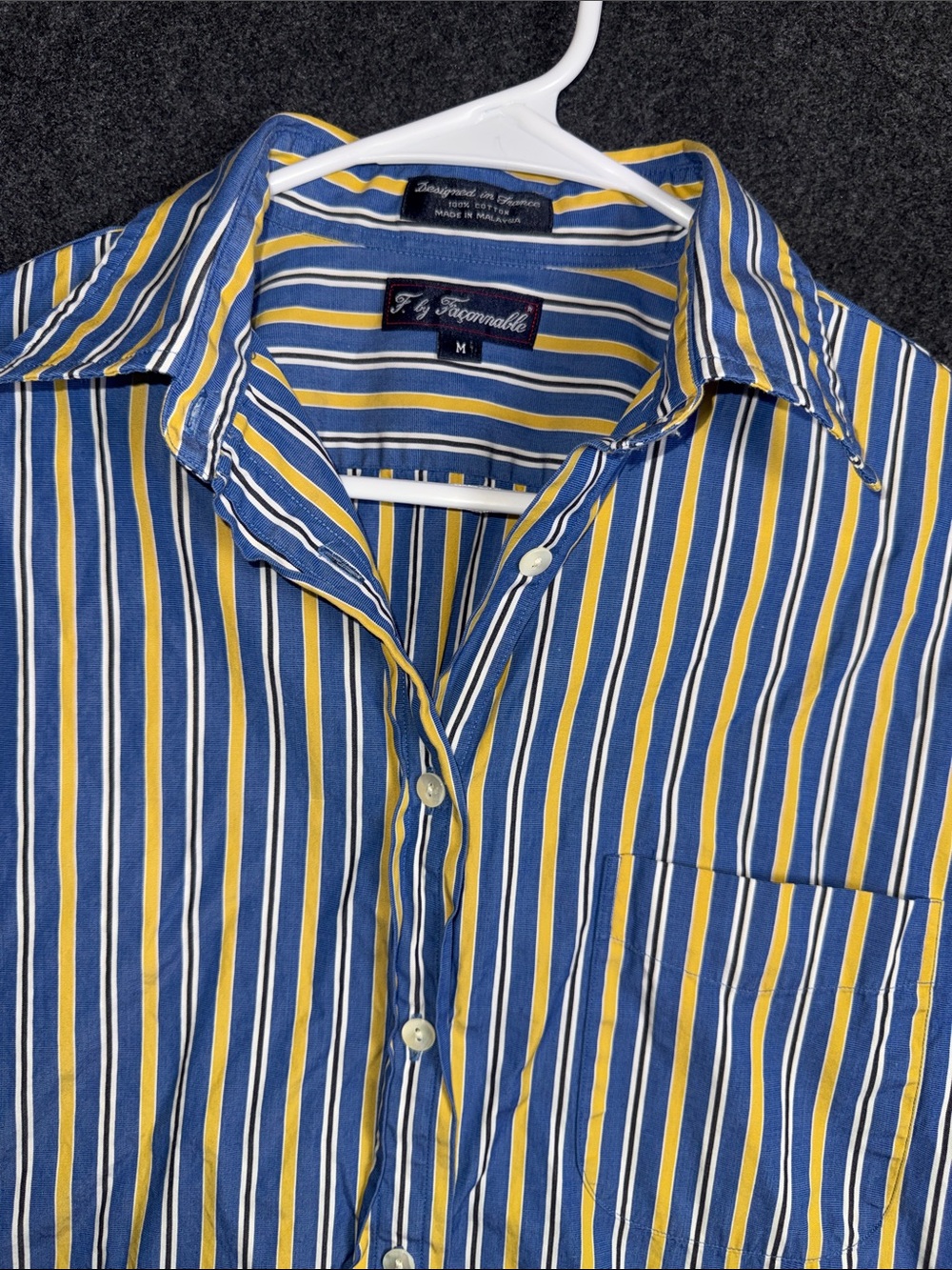 Faconnable Blue and Yellow Striped Men's Button-Down Shirt